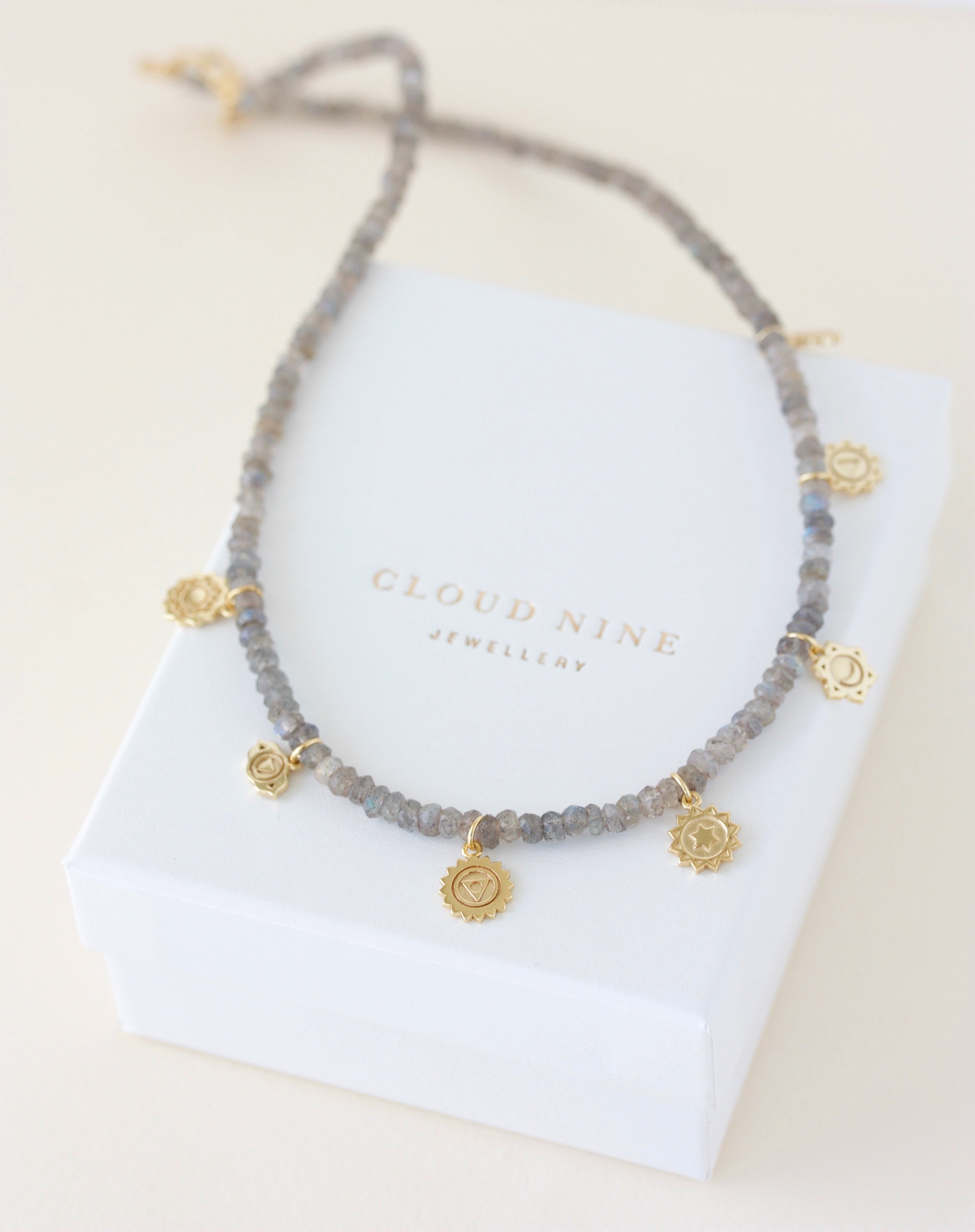 7 Chakras crystal labradorite gemstone charm necklace jewellery NZ