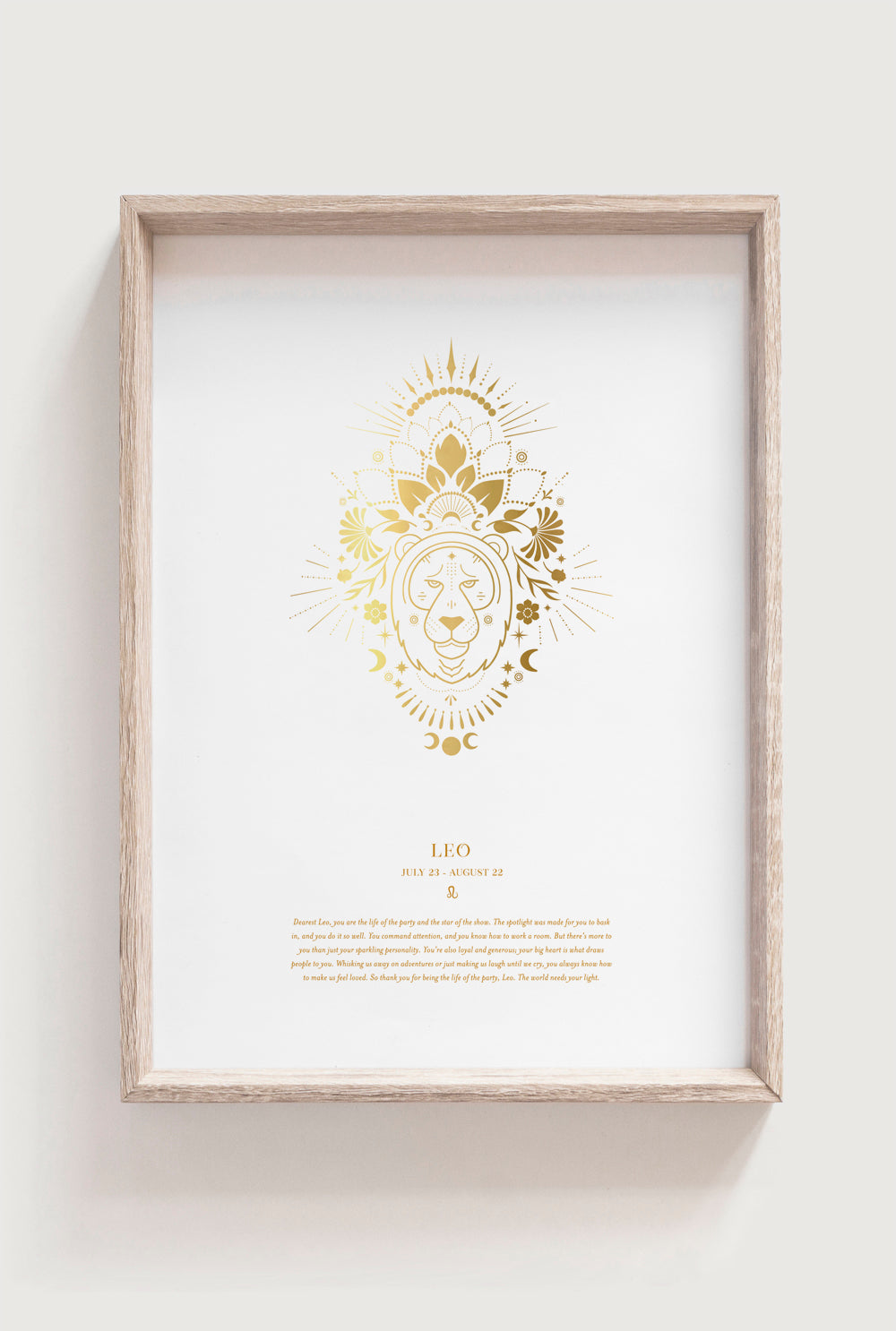 Leo Zodiac Gold Star Sign Art Print Birthday Gift