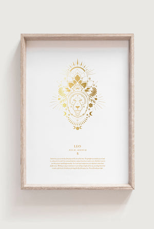 Leo Zodiac Gold Star Sign Art Print Birthday Gift