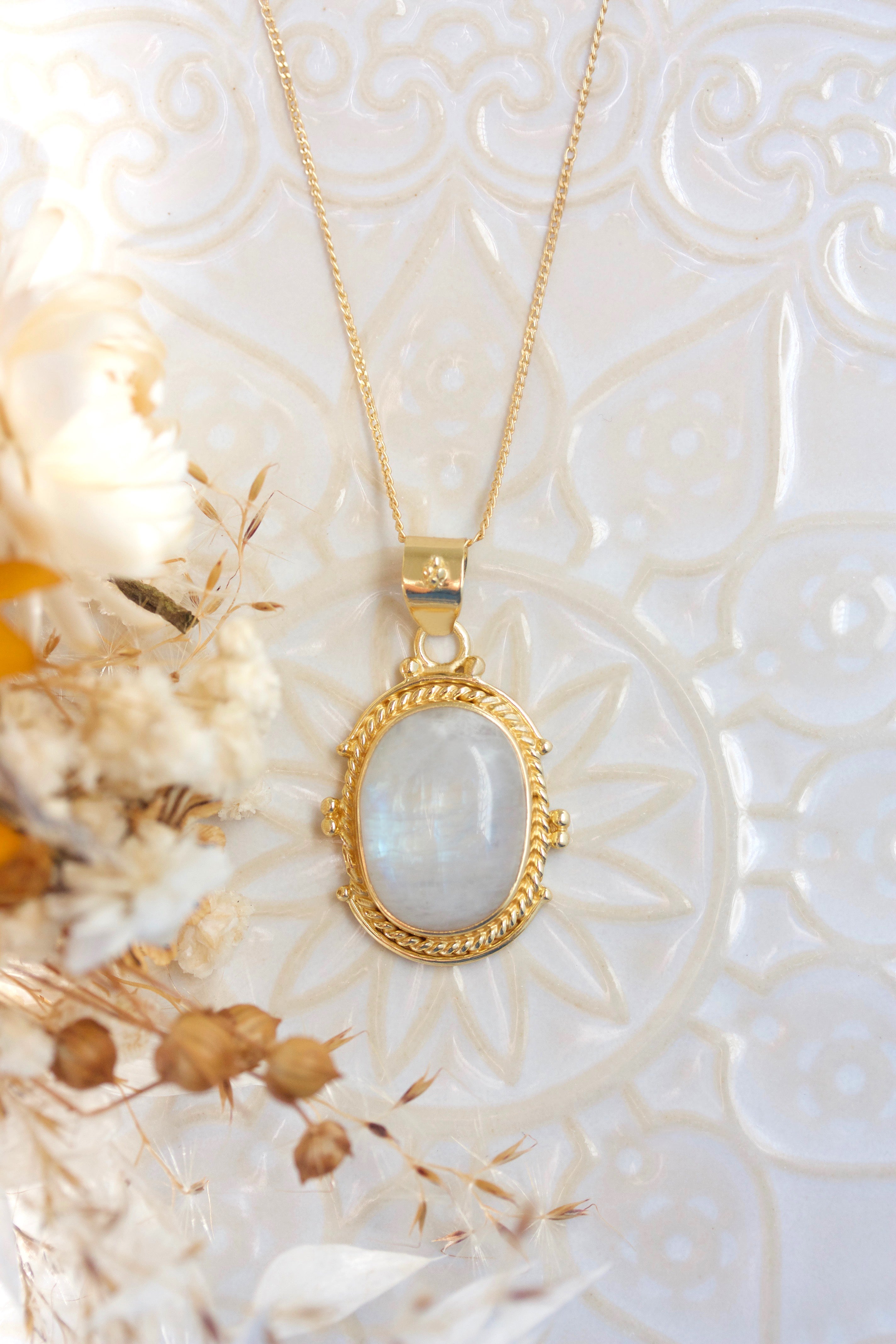 gold and moonstone crystal necklace spiritual jewellery