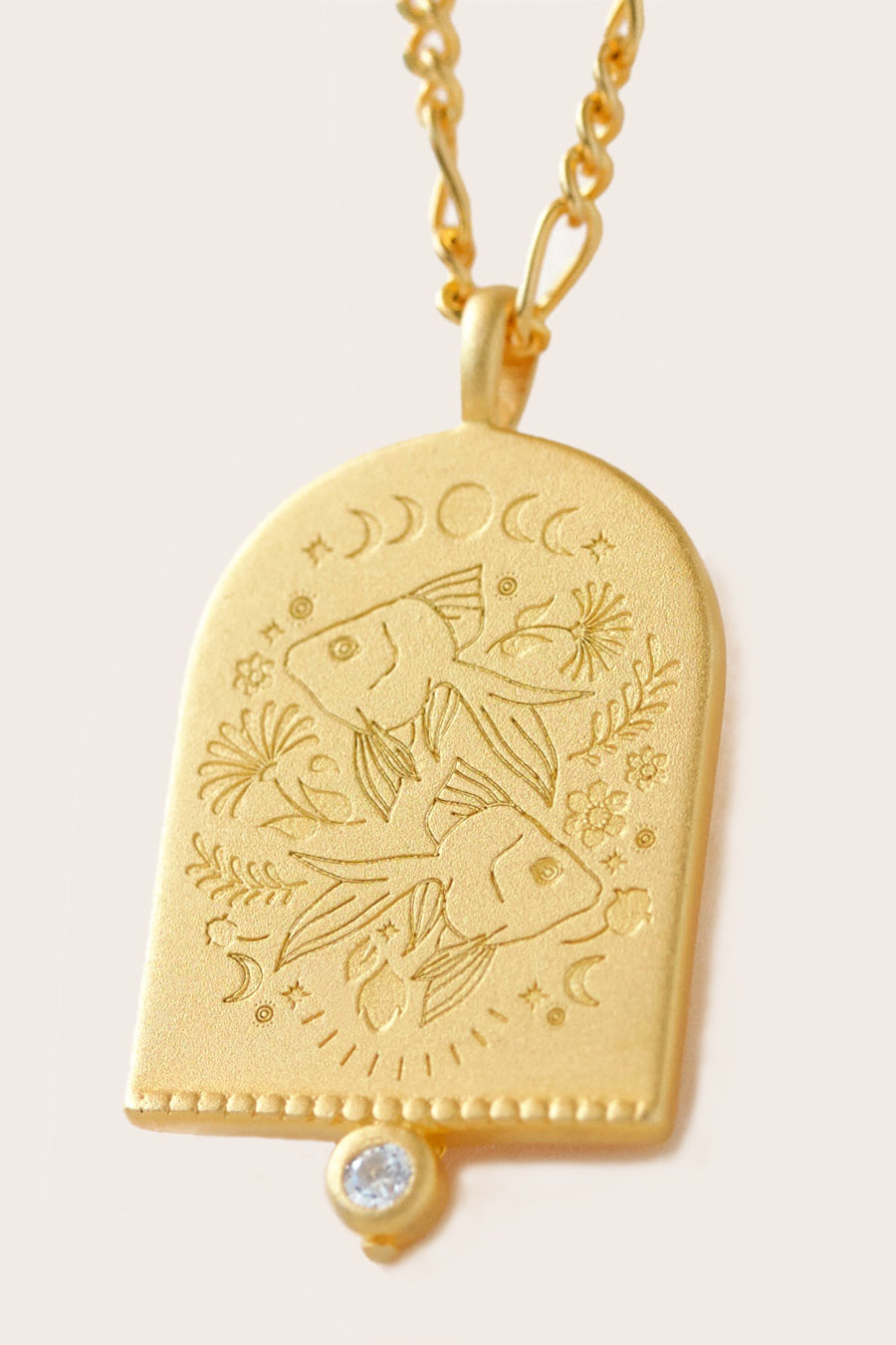 Pisces Fish Zodiac Astrology starsign Necklace in matt gold