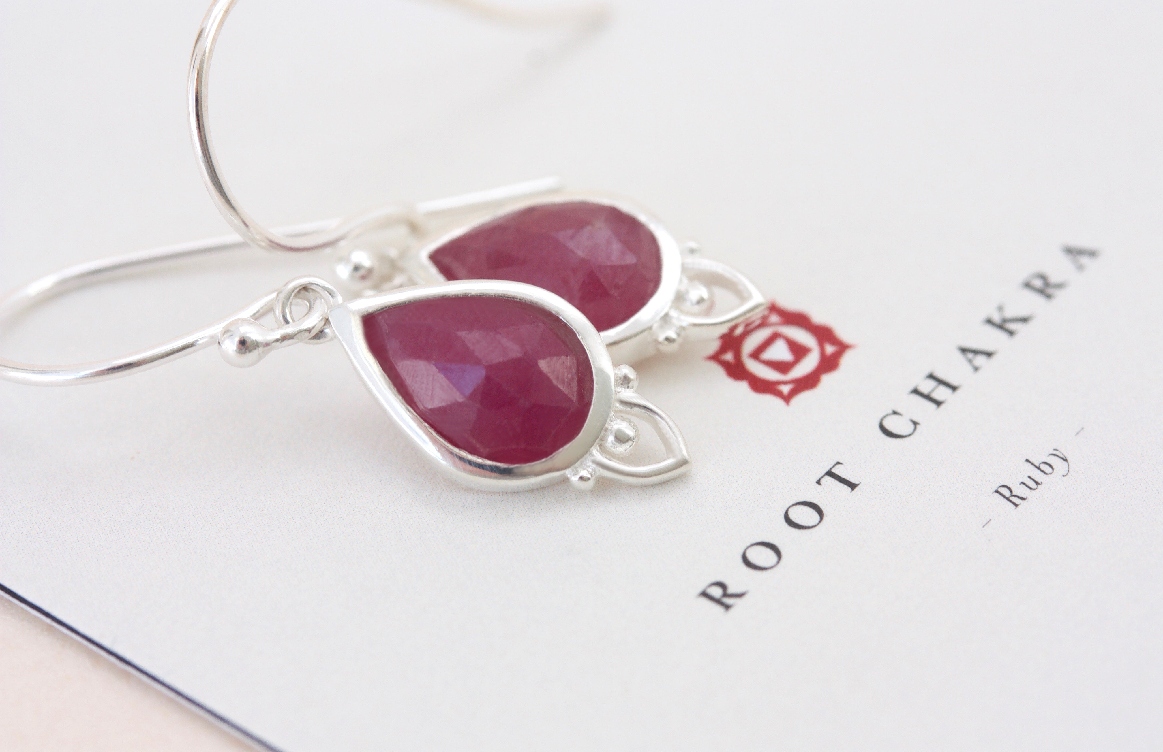 Root Chakra Red Ruby Gemstone earrings Silver NZ