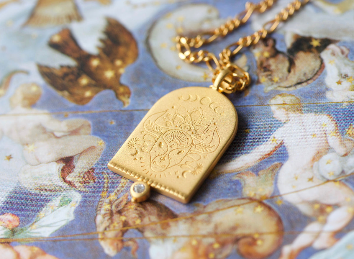 Gold Taurus Zodiac Necklace designed in NZ Cloud Nine Jewels