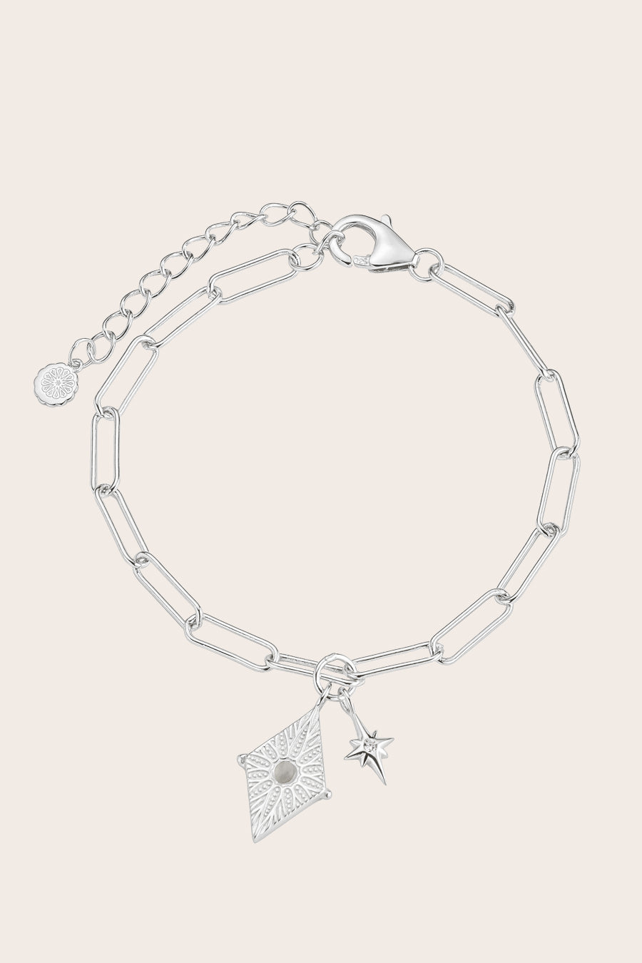 Silver North Star Bracelet on cream background