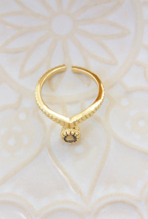 Gemstone Labradorite V Ring Adjustable