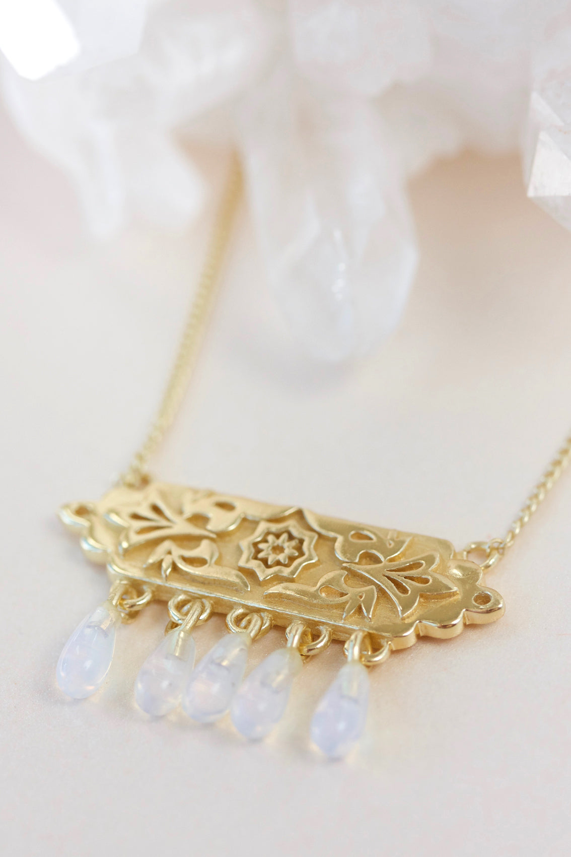 14k Gold vermeil Opal droplet necklace 