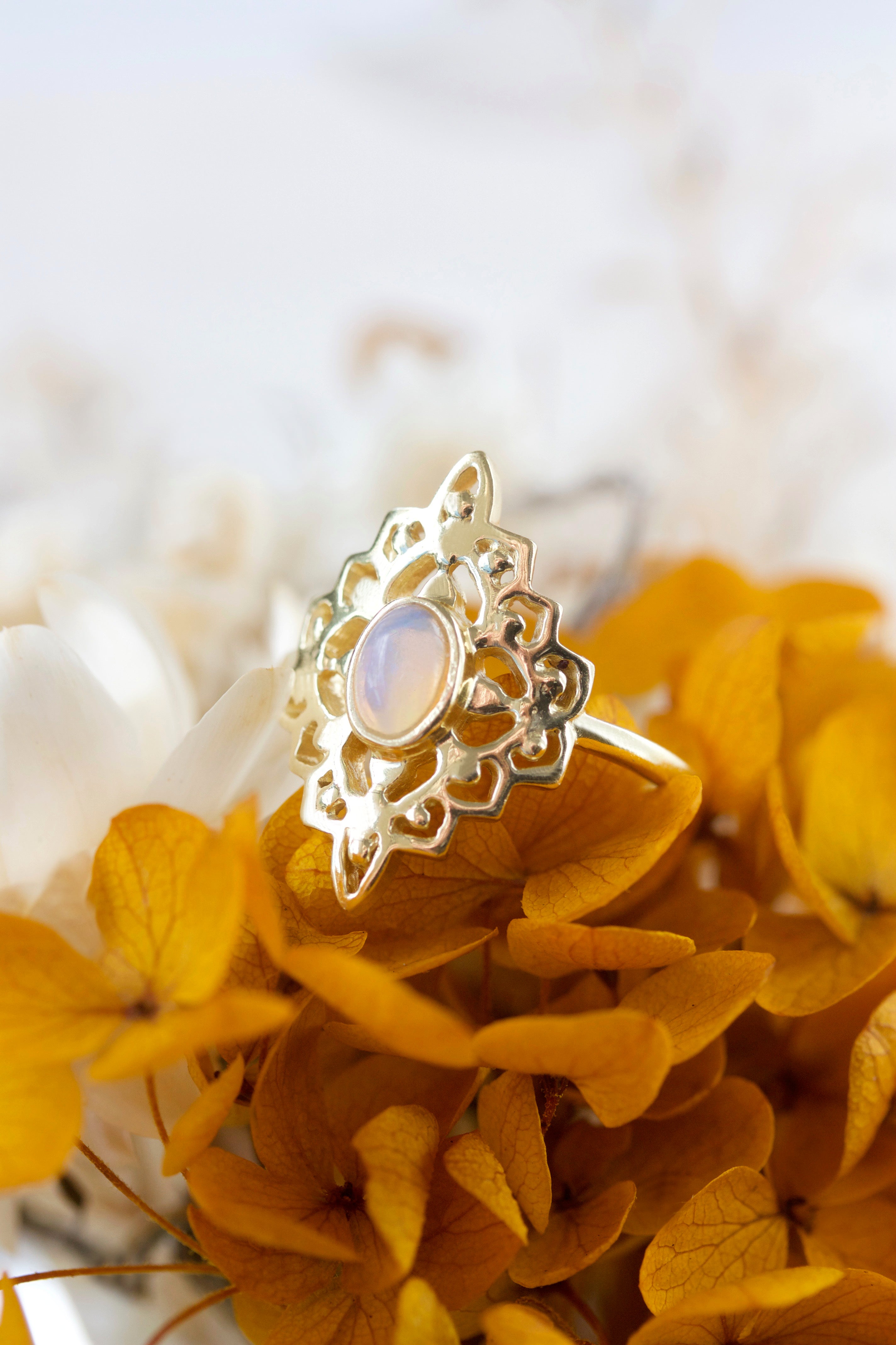 Gold Opal filigree adjustable ring