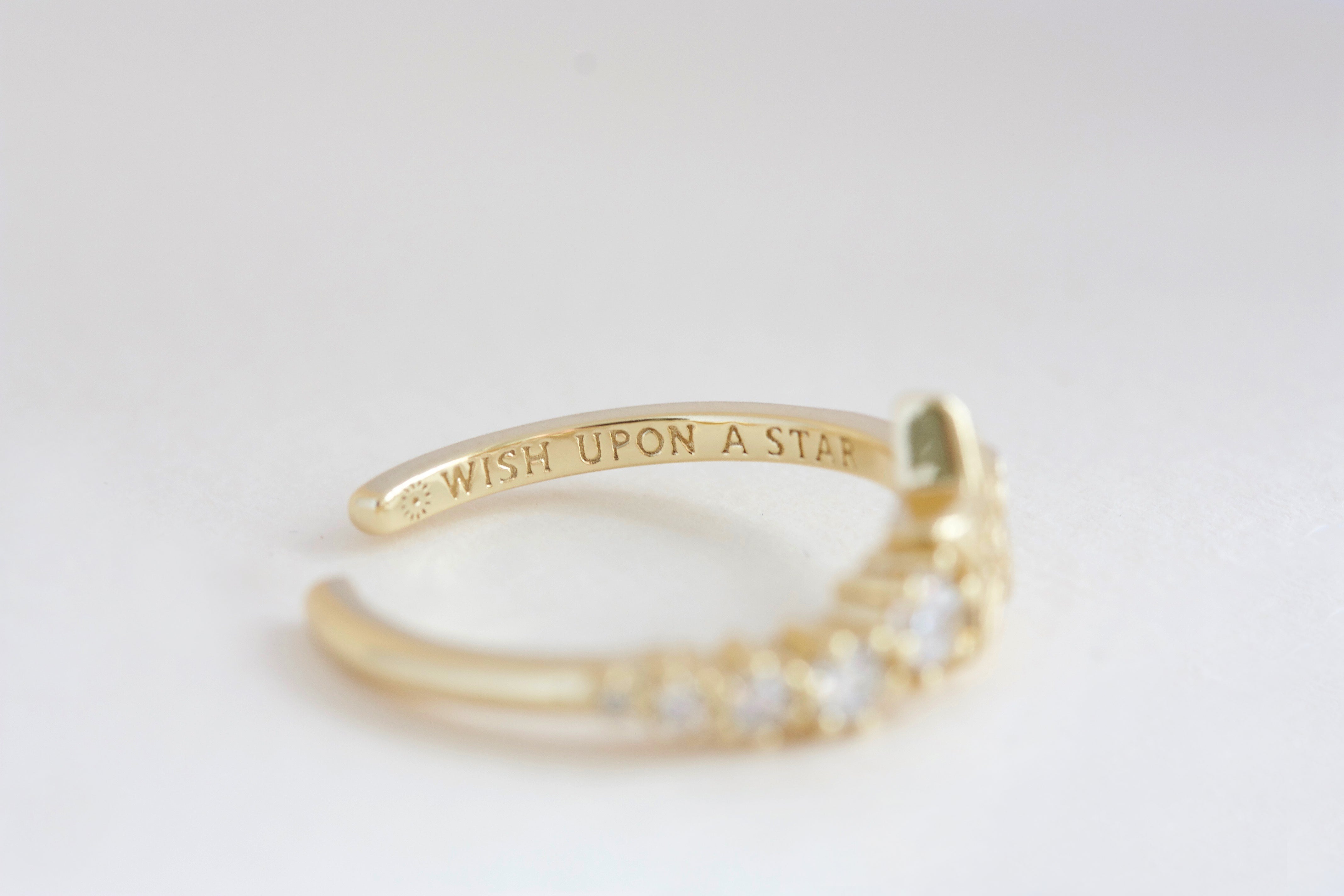 gold star ring inscribed with wish upon a star words